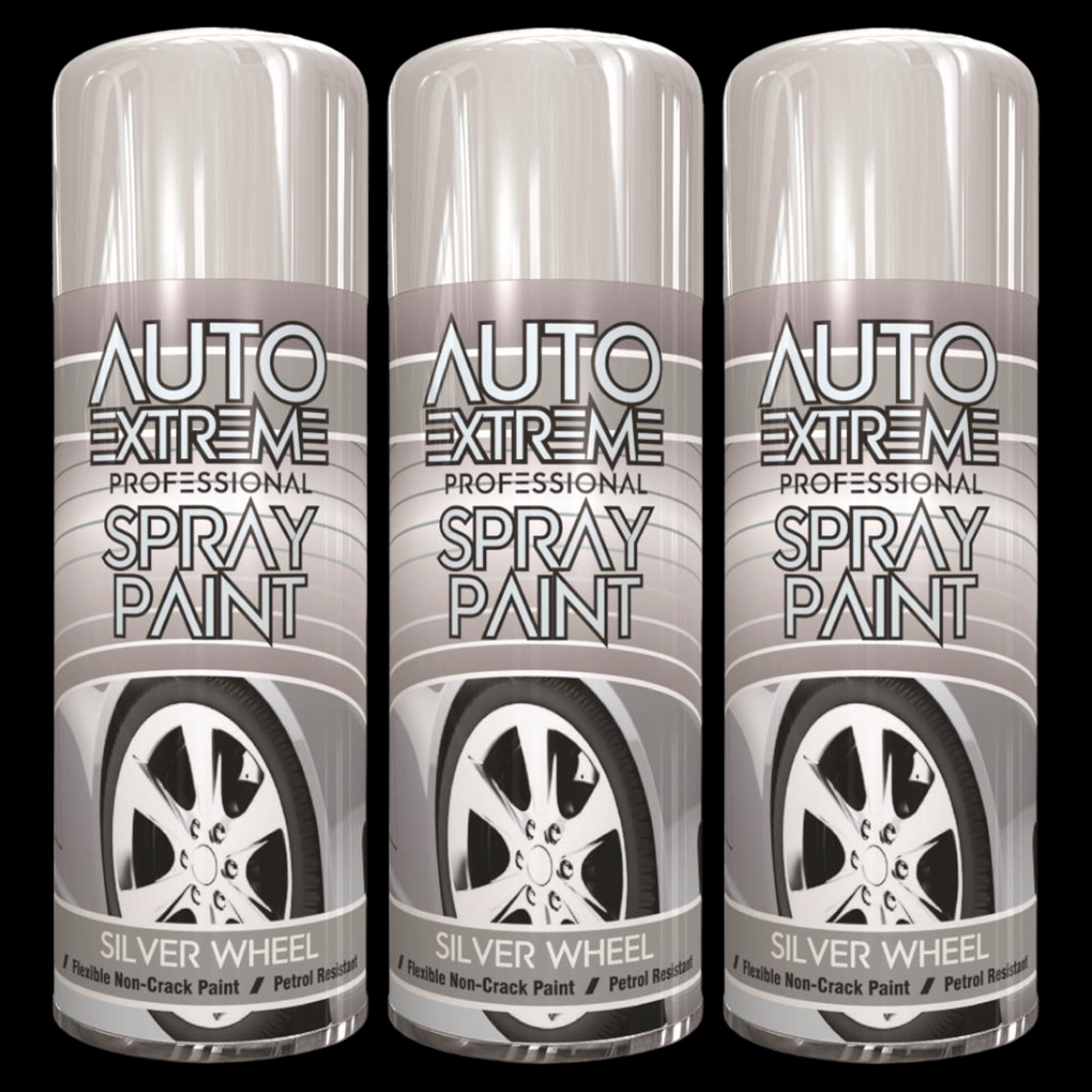3X Auto Extreme Pro Spray Paint Silver Wheel 400ml Spray Paint