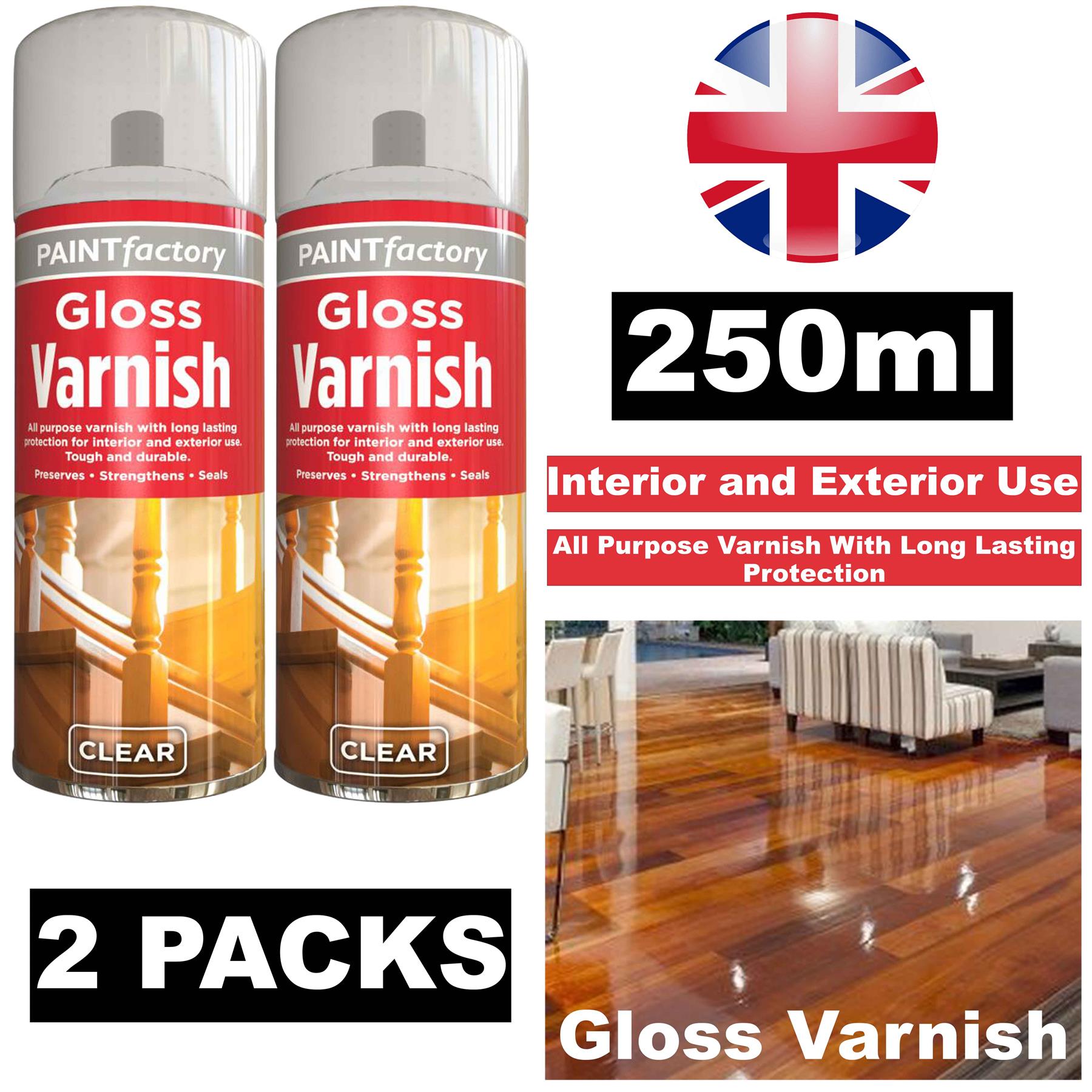 2X Paint Factory Clear Gloss Varnish Spray 250ml Spray Paint