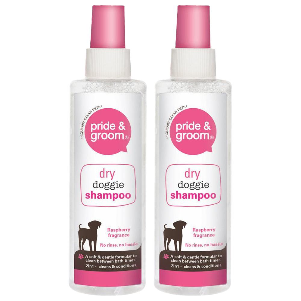 2X Pride & Groom Raspberry Dry Dog Shampoo 200ml Pet supplies