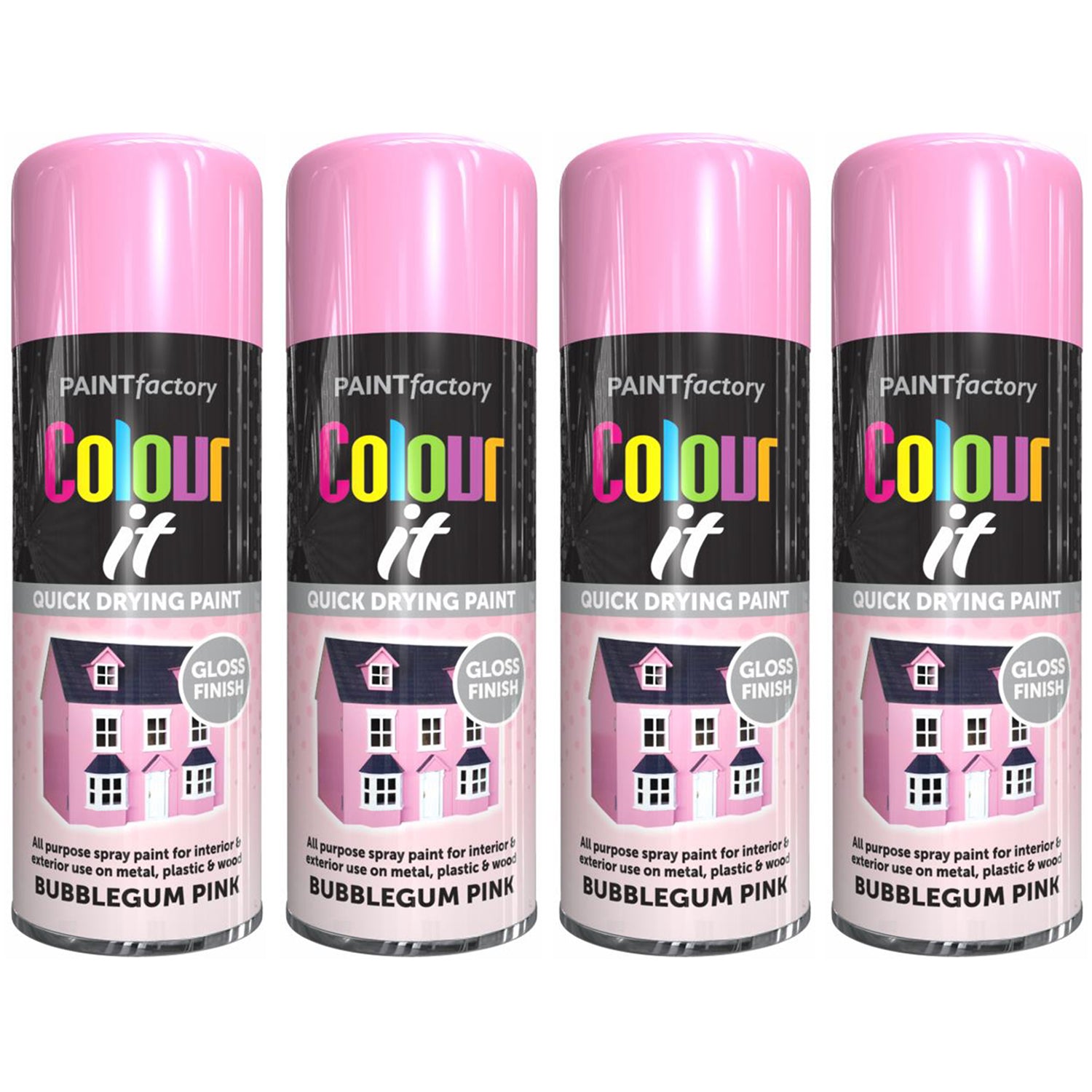 4X Paint Factory Bubblegum Pink Gloss Spray Paint 400ml Spray Paint
