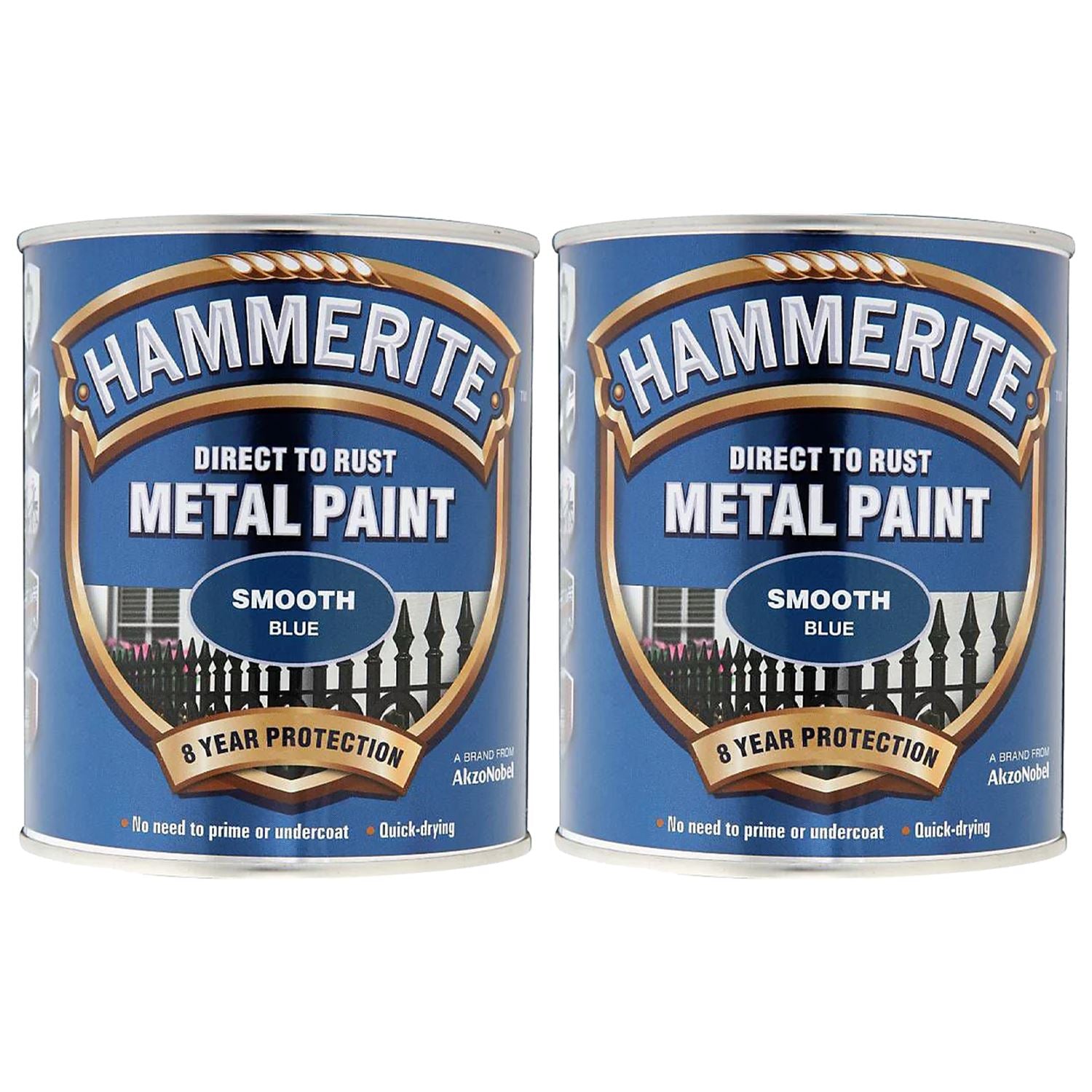 2X Hammerite Smooth Blue Paint 750ml Tin Paint