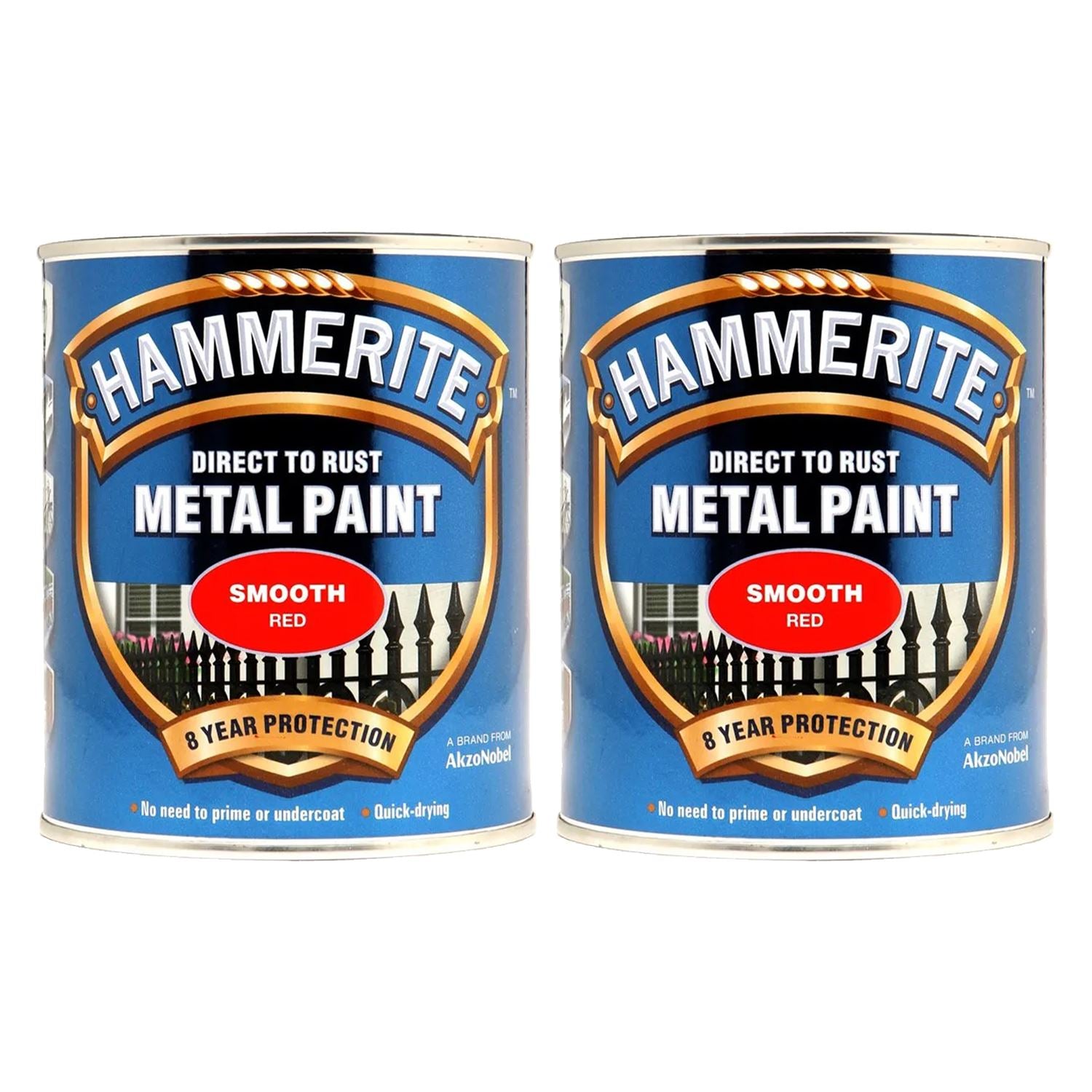 2X Hammerite Smooth Red Paint 750ml Tin Paint