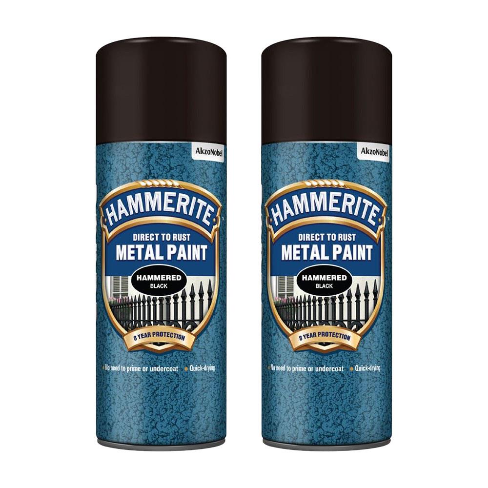 2X Hammerite Hammered Black Spray Paint 400ml Spray Paint
