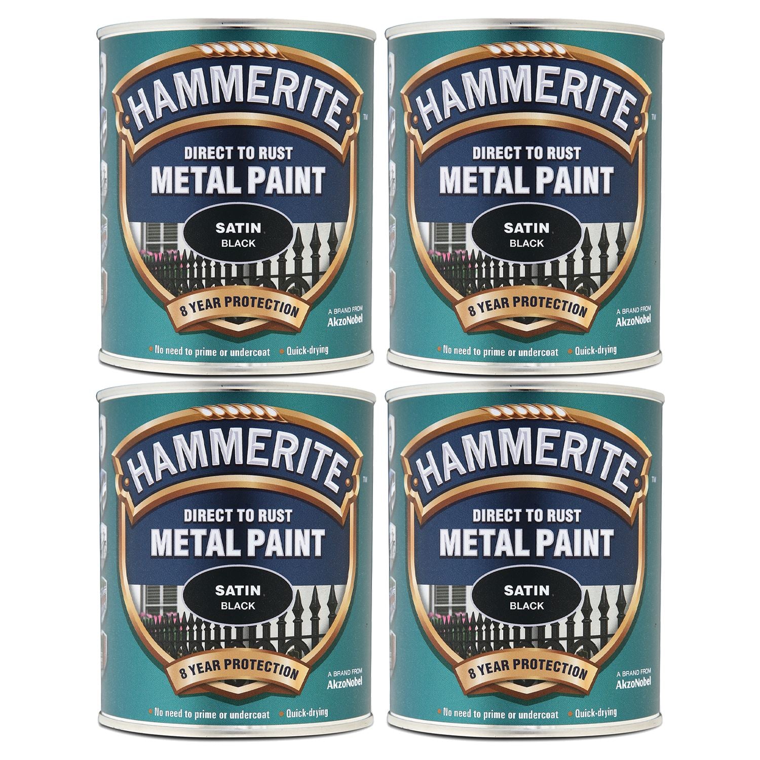 4X Hammerite Satin Black Paint 750ml Tin Paint
