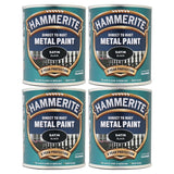 4X Hammerite Satin Black Paint 750ml Tin Paint