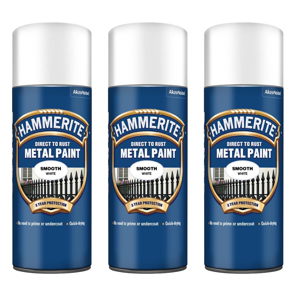 3X Hammerite Smooth White Spray Paint 400ml Spray Paint