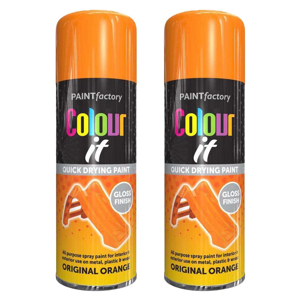 2X Paint Factory Original Orange Gloss Spray Paint 400ml Spray Paint