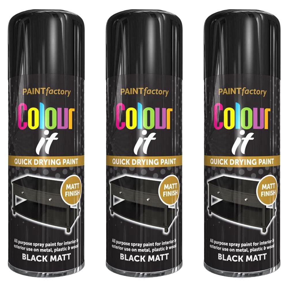 3X Paint Factory Black Matt Spray Paint 400ml Spray Paint