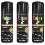 3X Paint Factory Black Matt Spray Paint 400ml Spray Paint