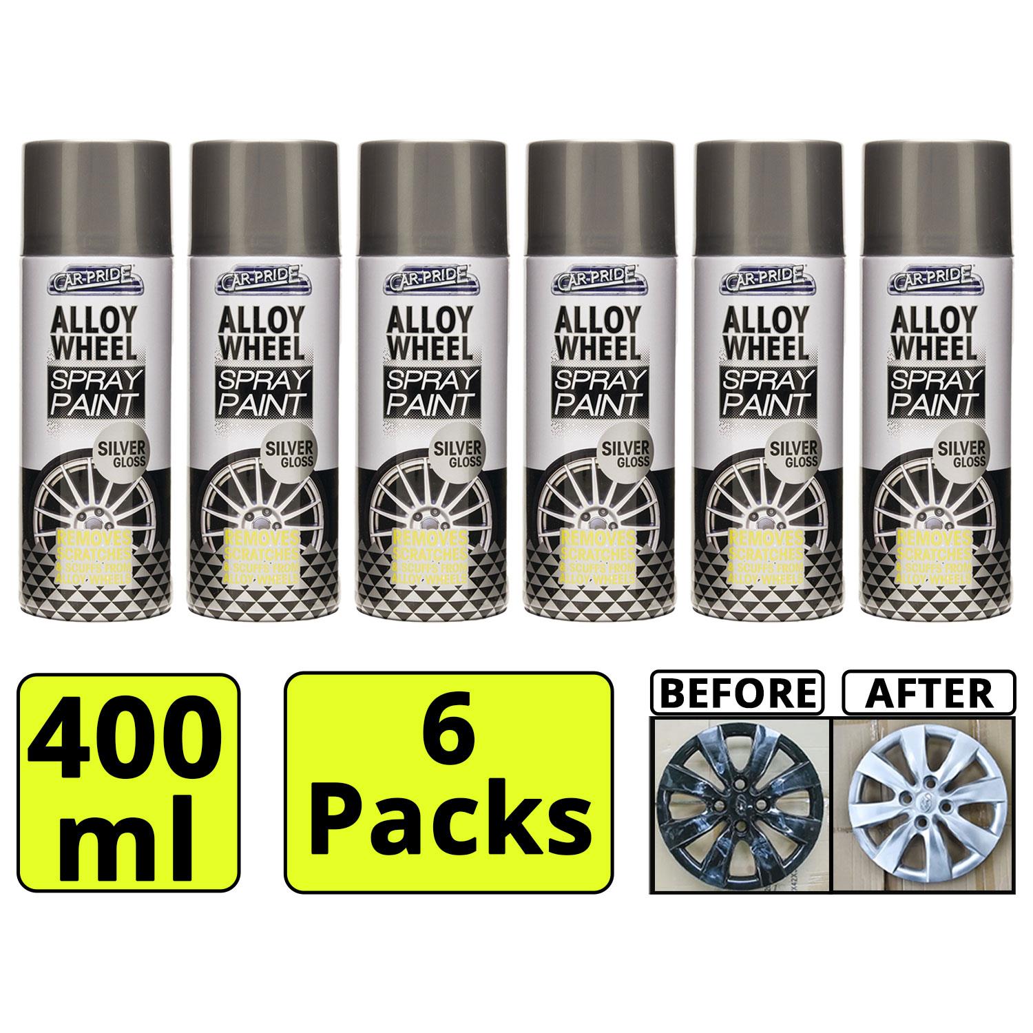 6X Car Pride Alloy Wheel Silver Gloss Spray 400ml Spray Paint