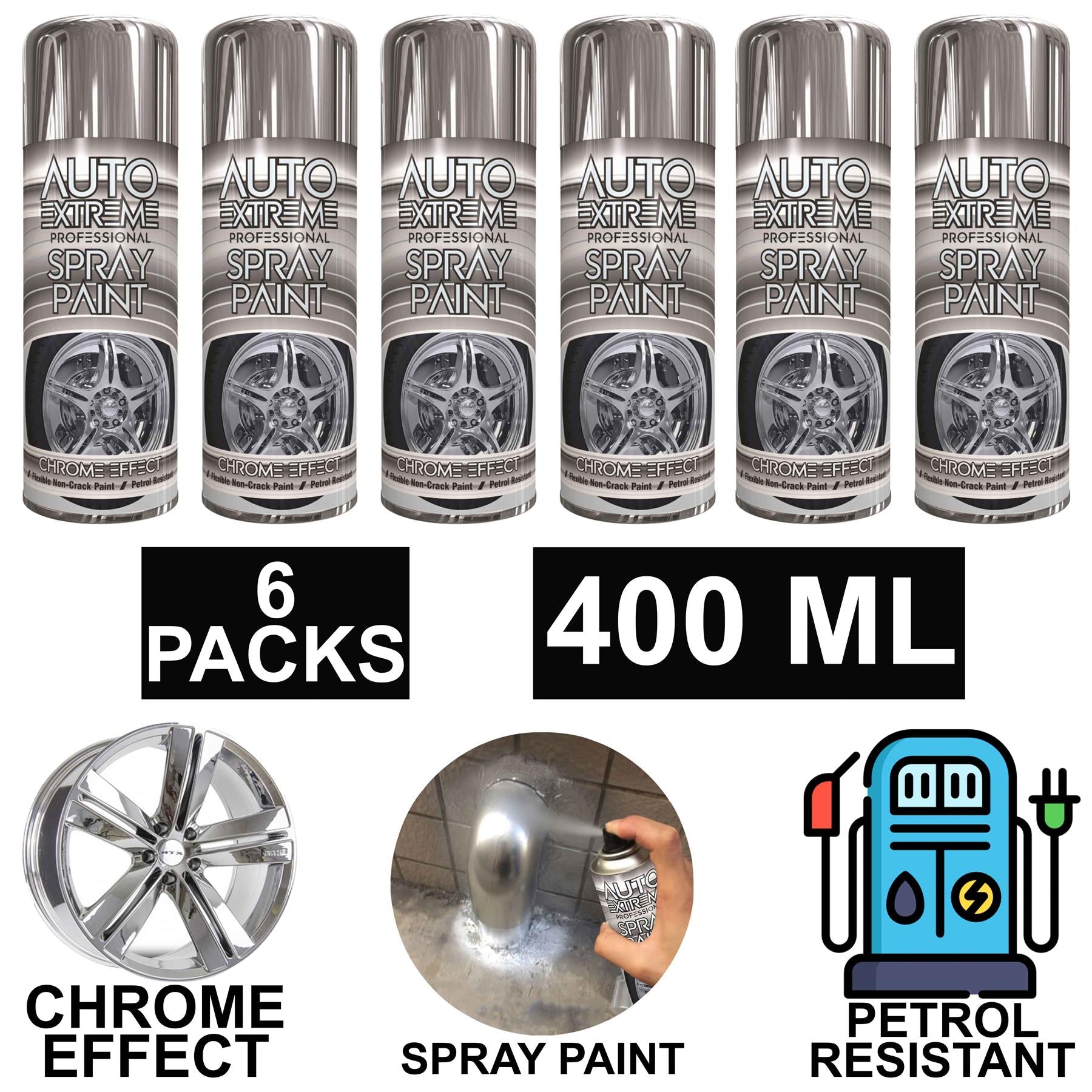 6X Auto Extreme Chrome Paint 400ml Spray Paint