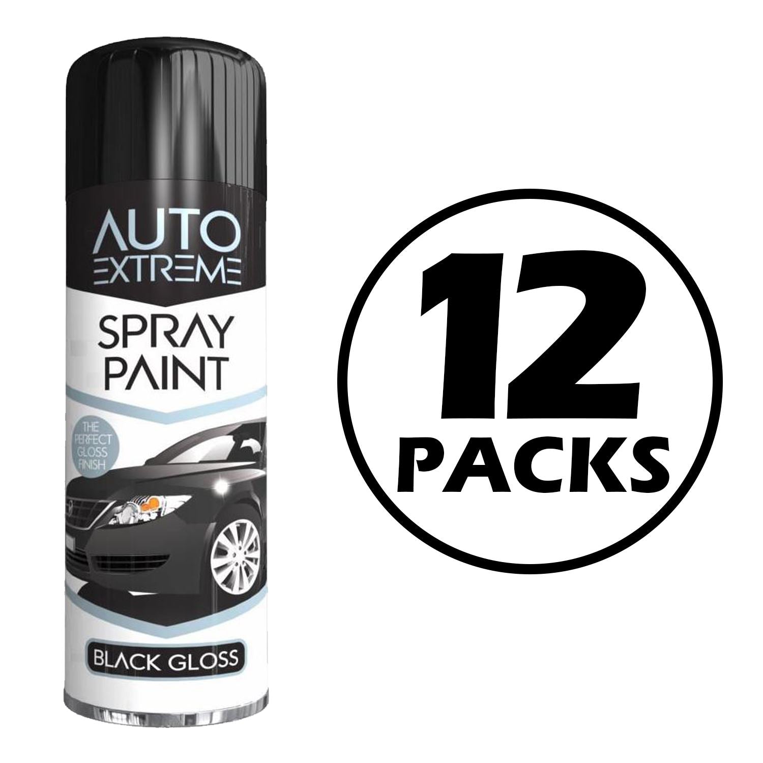 12X Auto Extreme Black Gloss Spray Paint 250ml Spray Paint