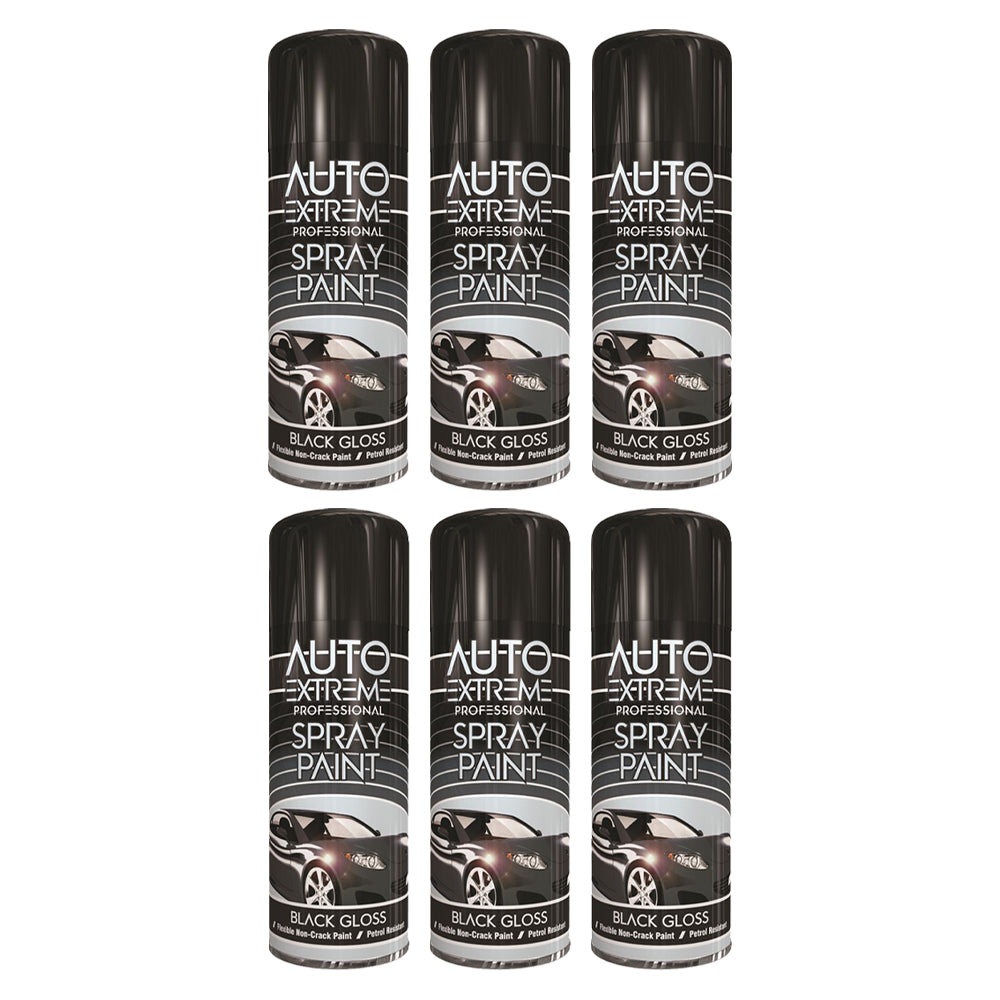 6X Auto Extreme Black Gloss Spray Paint 400ml Spray Paint