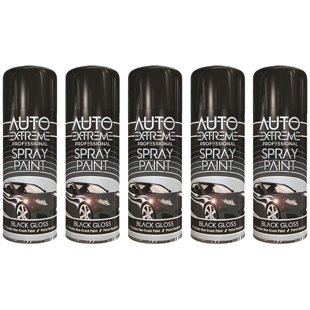 5X Auto Extreme Black Gloss Spray Paint 400ml Spray Paint