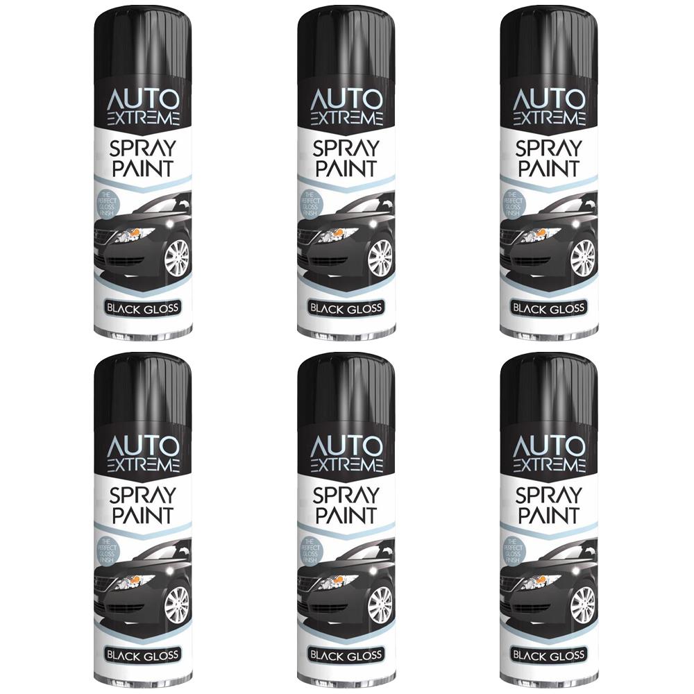 6X Auto Extreme Black Gloss Spray Paint 250ml Spray Paint