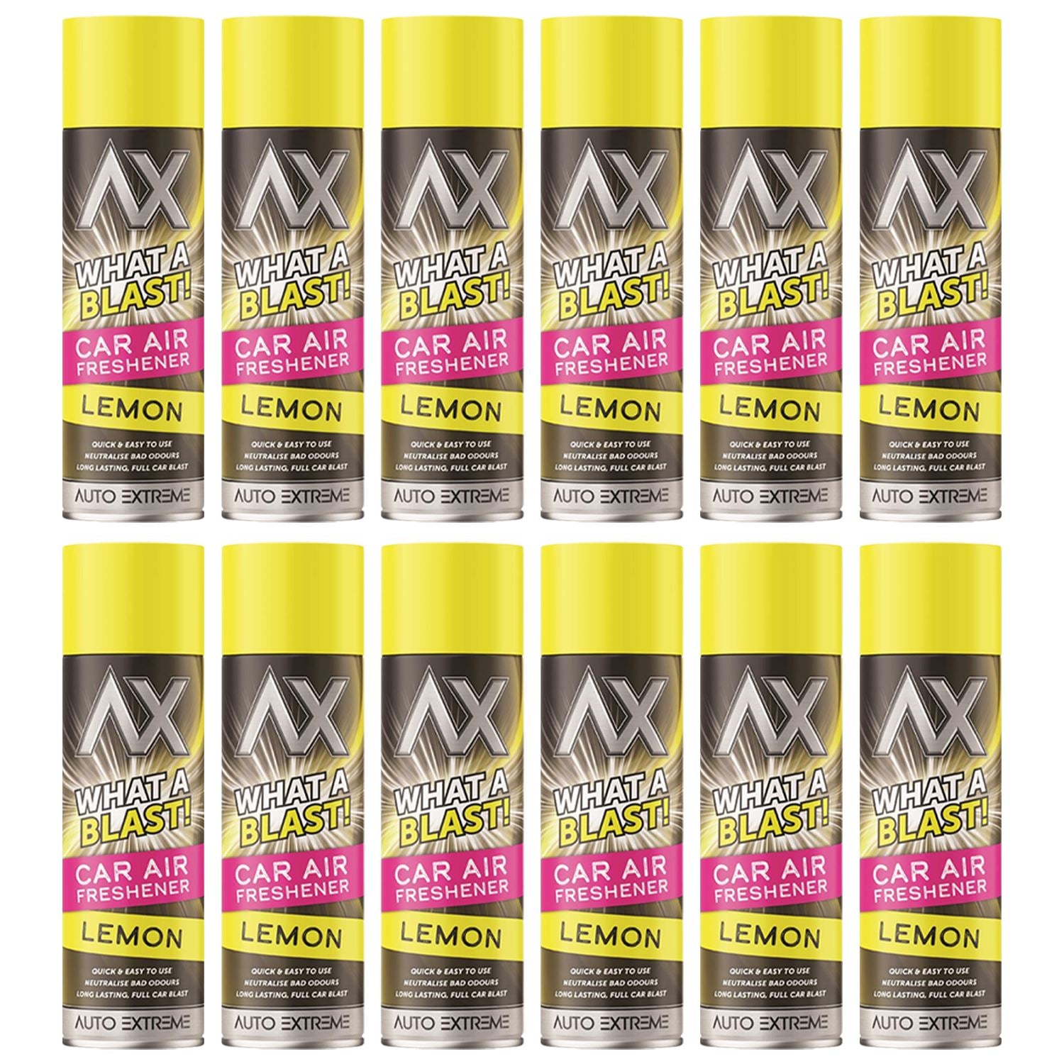 Auto Extreme lemon car air freshener spray pack of twelve for refreshing car interiors