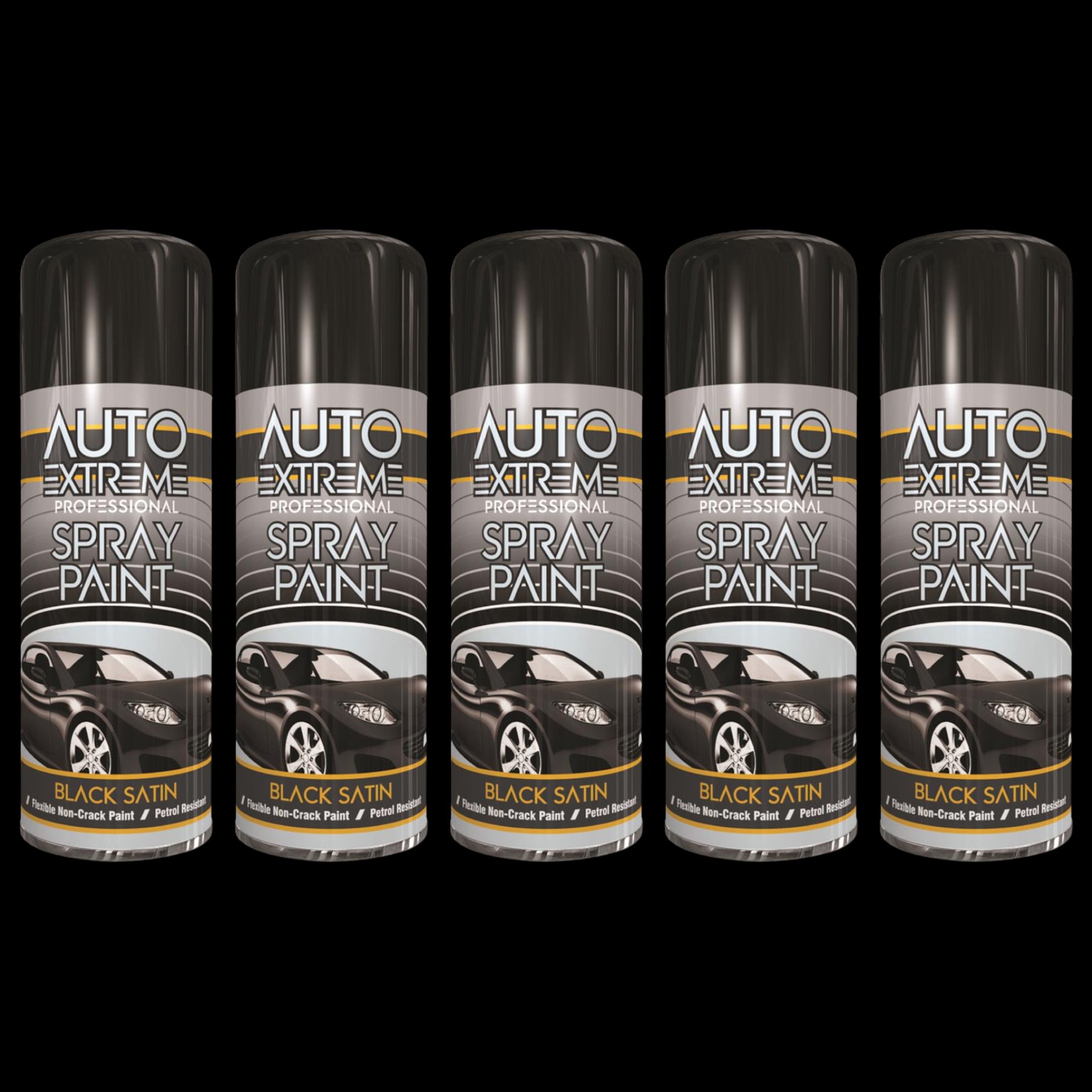 5X Auto Extreme Pro Satin Black Spray Paint 400ml Spray Paint