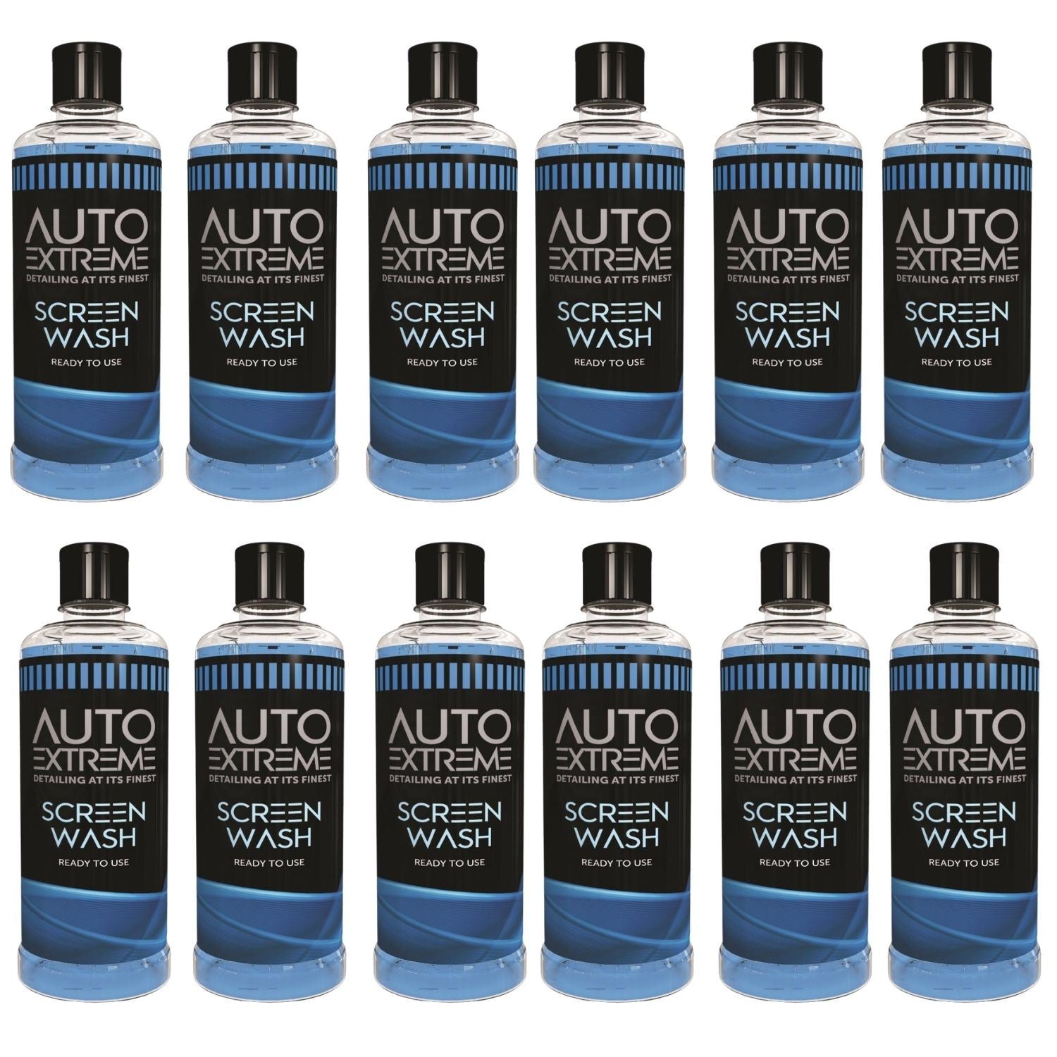 Auto Extreme screen wash bottles arranged in a grid for effective windscreen cleaning