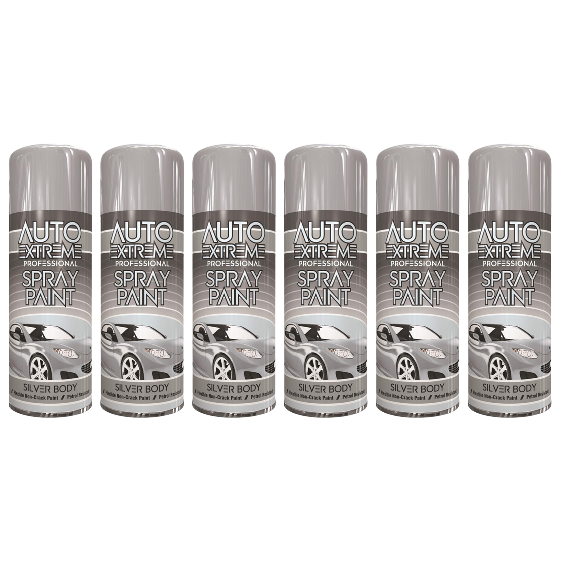 6X Auto Extreme Silver Spray Paint 400ml Spray Paint