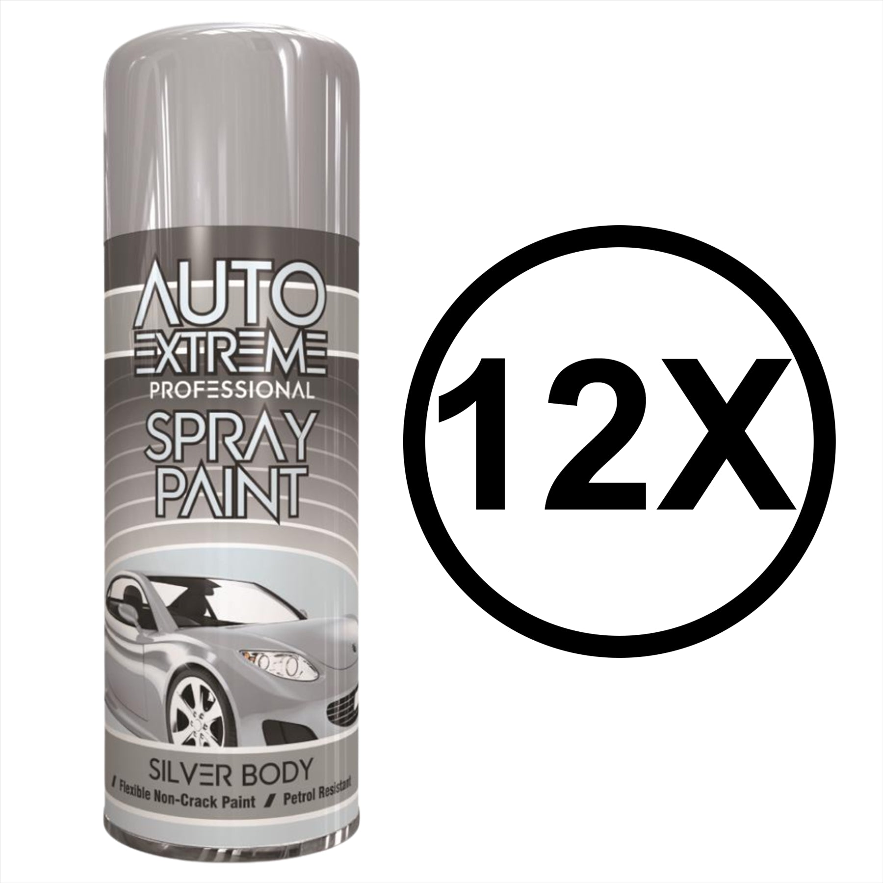 12X Auto Extreme Silver Spray Paint 400ml Spray Paint