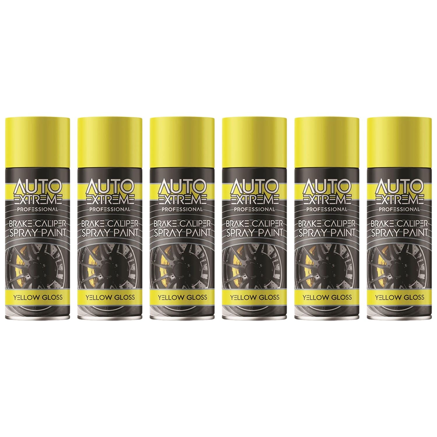 Auto Extreme yellow brake caliper spray paint cans in glossy finish for automotive detailing