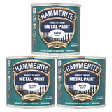 3X Hammerite Satin White Paint 250ml Tin Paint