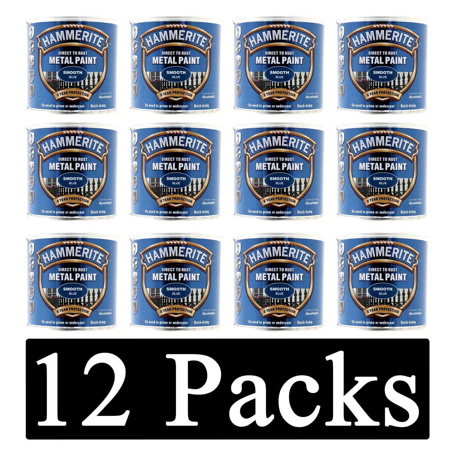12X Hammerite Smooth Blue Paint 250ml Tin Paint