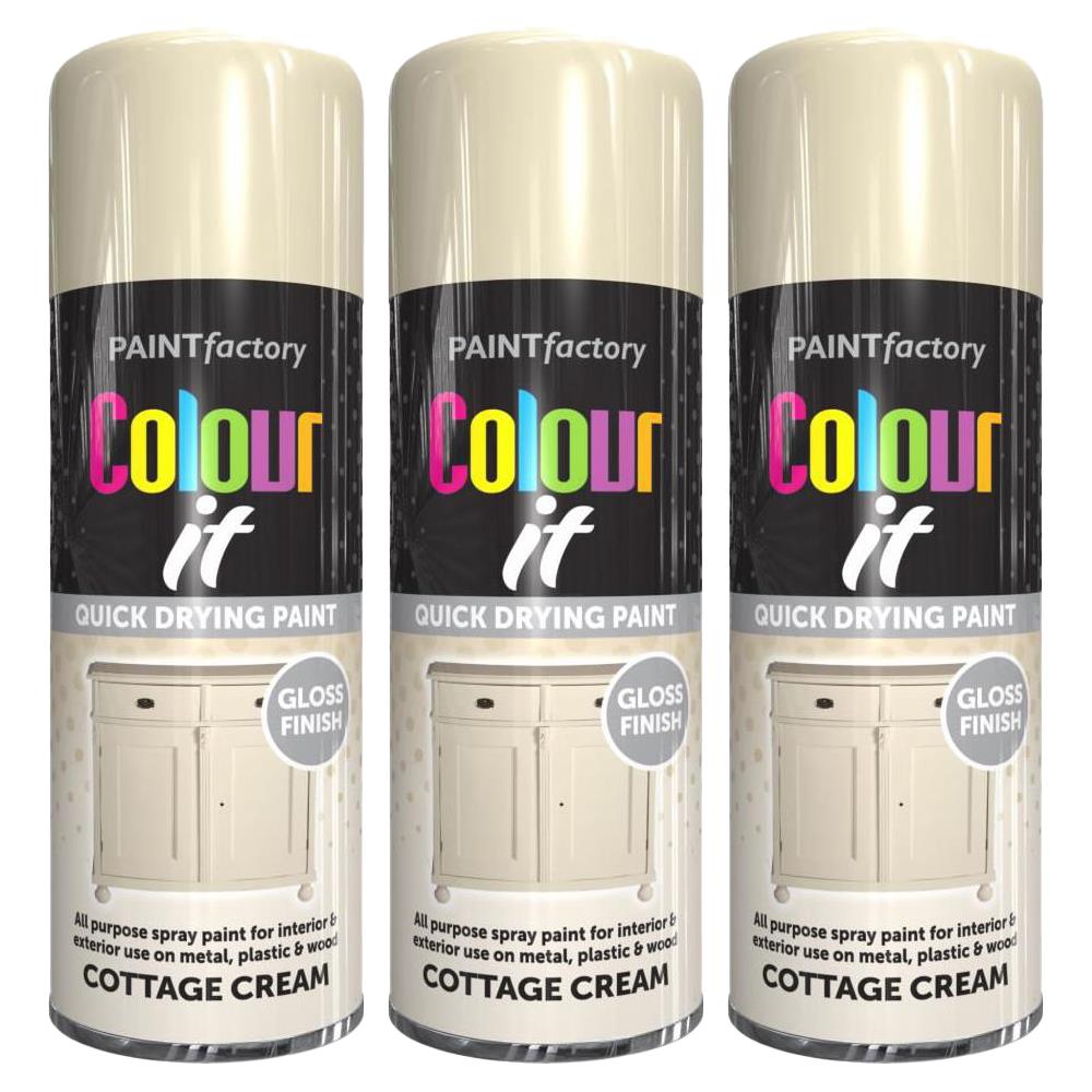 3X Paint Factory Cottage Cream Gloss Spray Paint 400ml Spray Paint