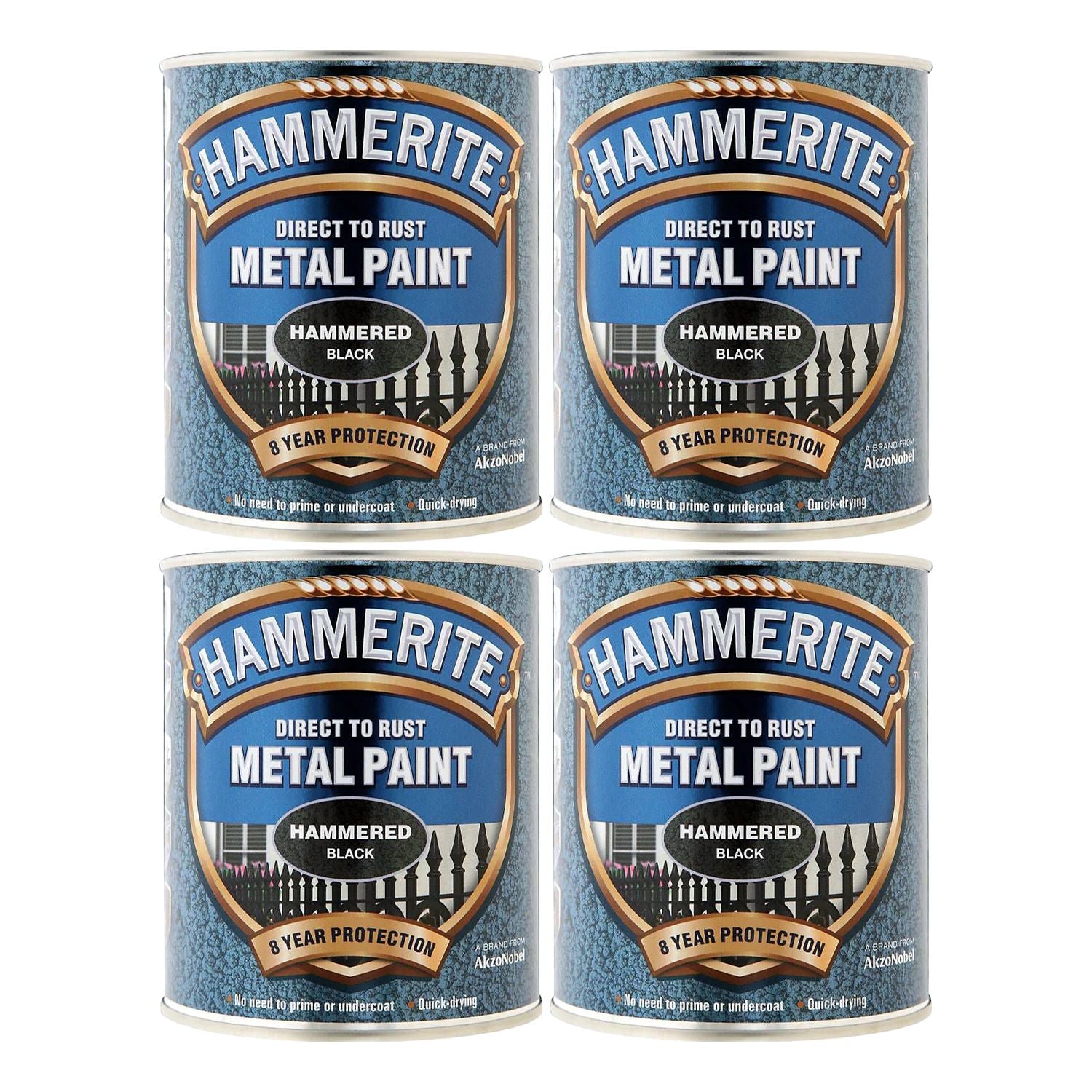 4X Hammerite Hammered Black Paint 750ml Tin Paint