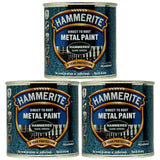 3X Hammerite Hammered Dark Green Paint 250ml Tin Paint