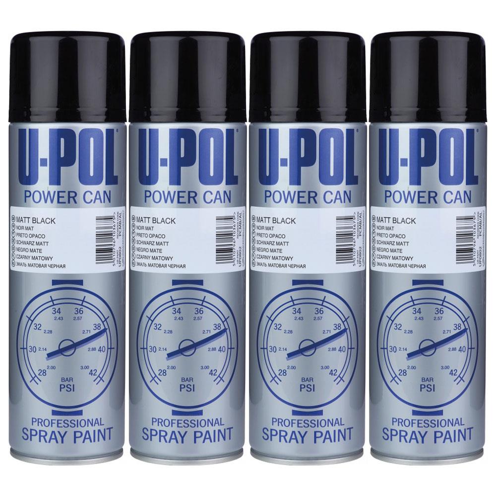 4X Upol Power Can Topcoat Matt Black Aerosol Spray 500ml Spray Paint