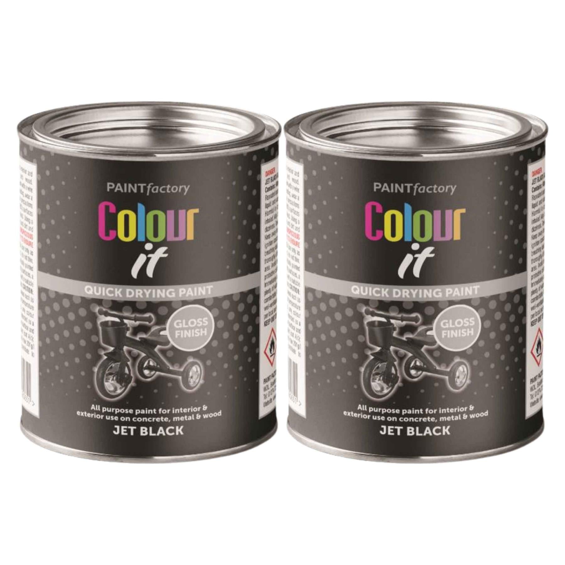 2X Paint Factory Jet Black Gloss Tin Paint 300ml Tin Paint