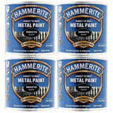 4X Hammerite Smooth Black Paint 250ml Tin Paint