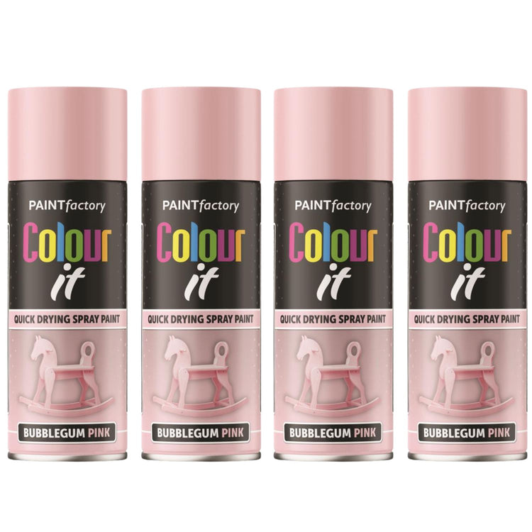 4X Paint Factory Bubblegum Pink Gloss Spray Paint 400ml
