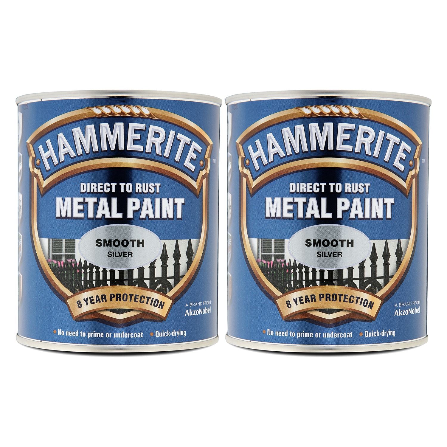 2X Hammerite Smooth Silver Paint 750ml Tin Paint