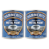2X Hammerite Smooth Silver Paint 750ml Tin Paint
