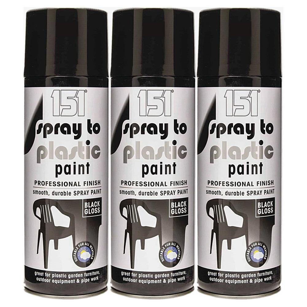 3X 151 Spray To Plastic Paint Black Gloss 400ml Spray Paint