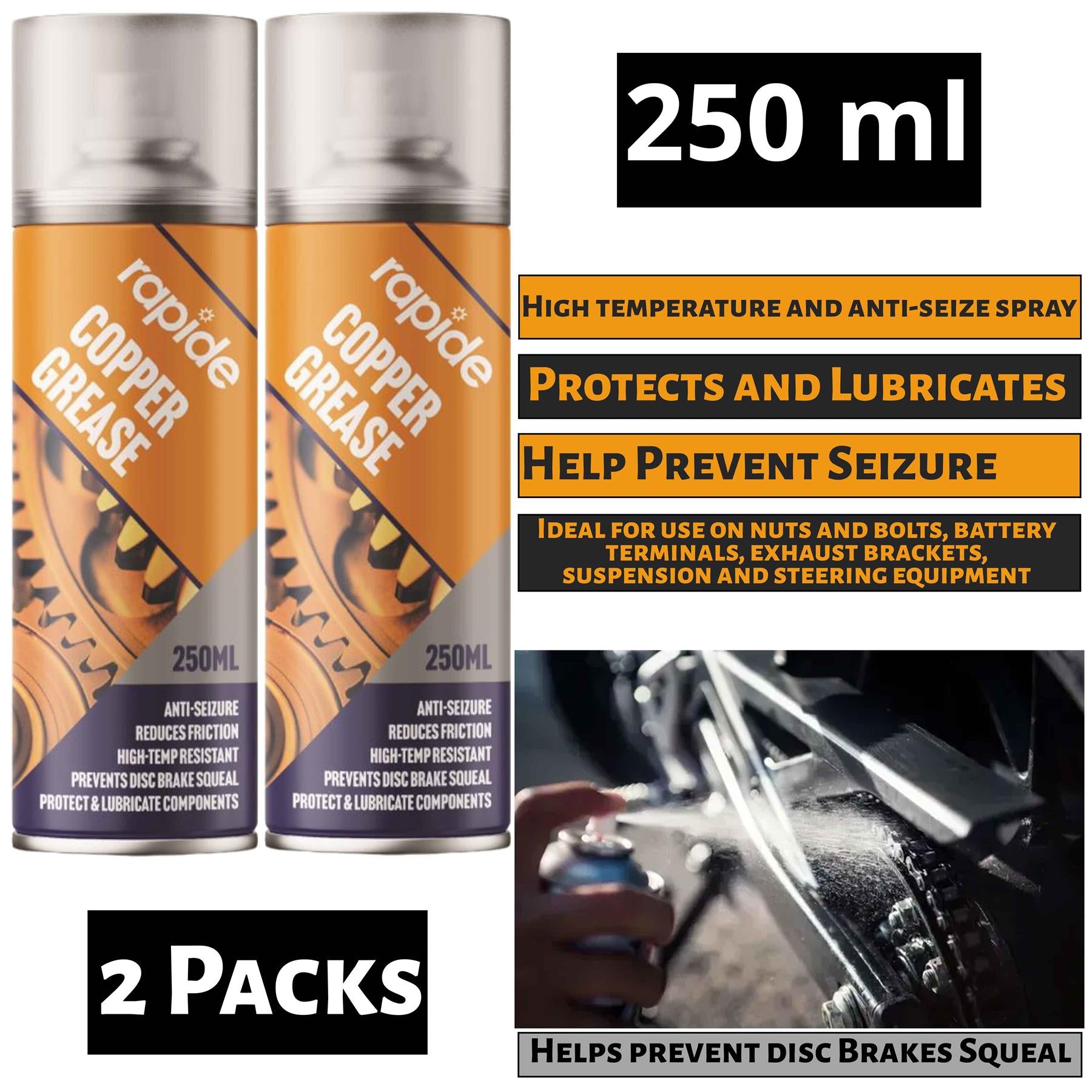 2X Rapide Copper Grease 250ml Spray Paint