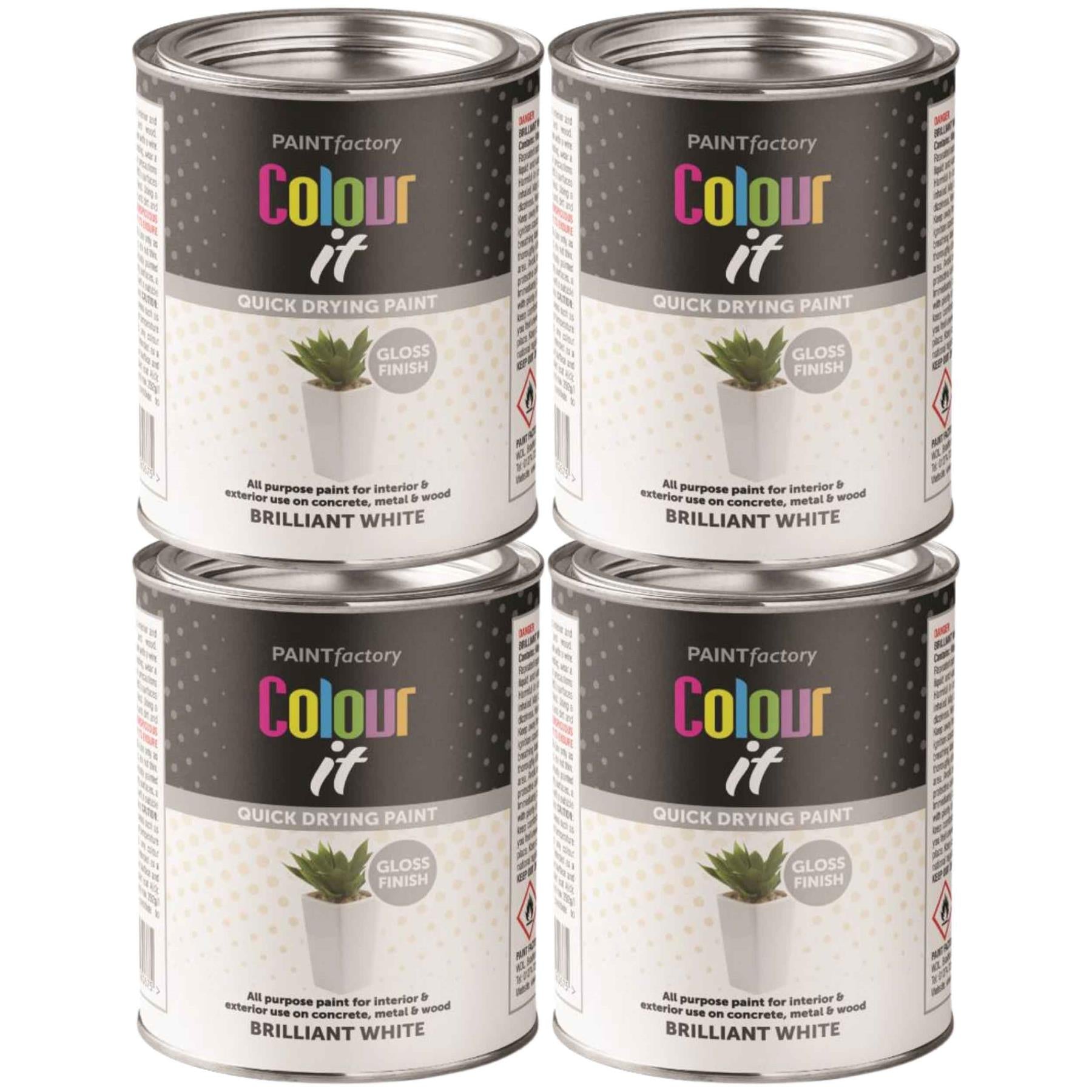 4X Paint Factory Brilliant White Gloss Tin Paint 300ml Tin Paint
