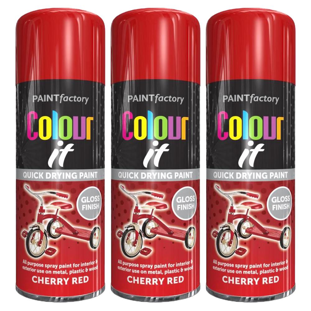3X Paint Factory Cherry Red Gloss Spray Paint 400ml Spray Paint