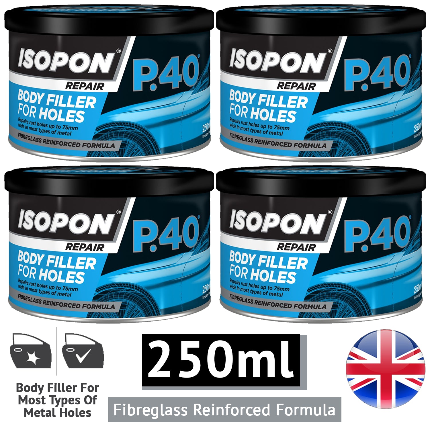 4X Isopon P40 Body Filler 250ml Body Filler