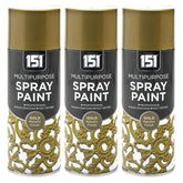 3X 151 Gold Metallic Spray Paint 400ml Spray Paint