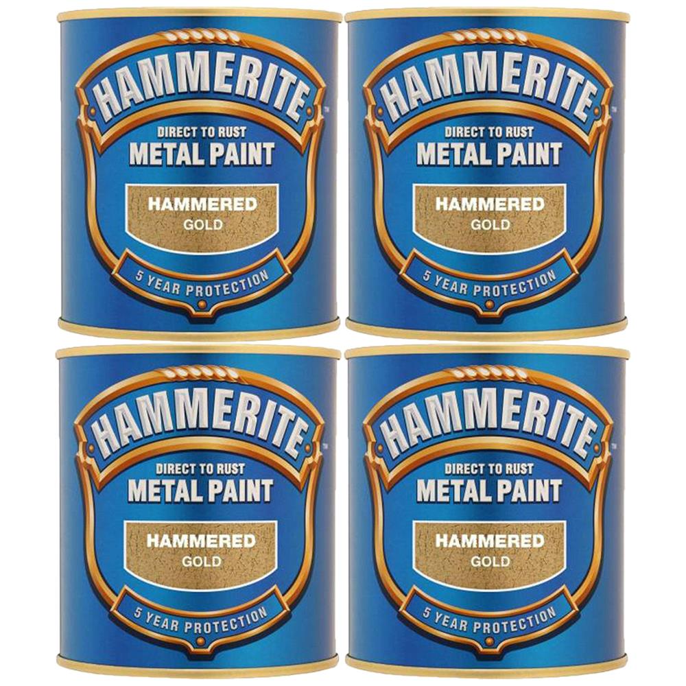 4X Hammerite Hammered Gold Paint 250ml Tin Paint