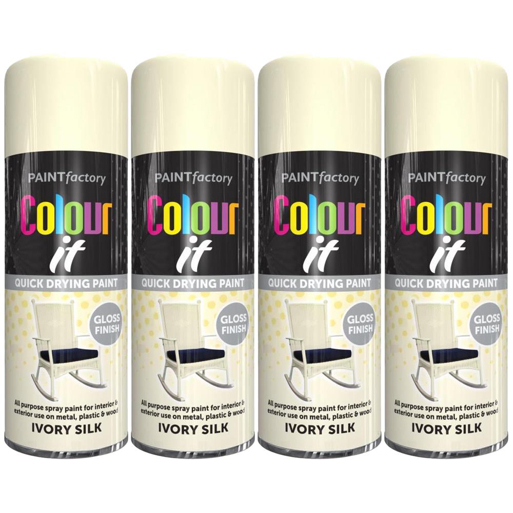 4X Paint Factory Ivory Silk Gloss Spray Paint 400ml Spray Paint