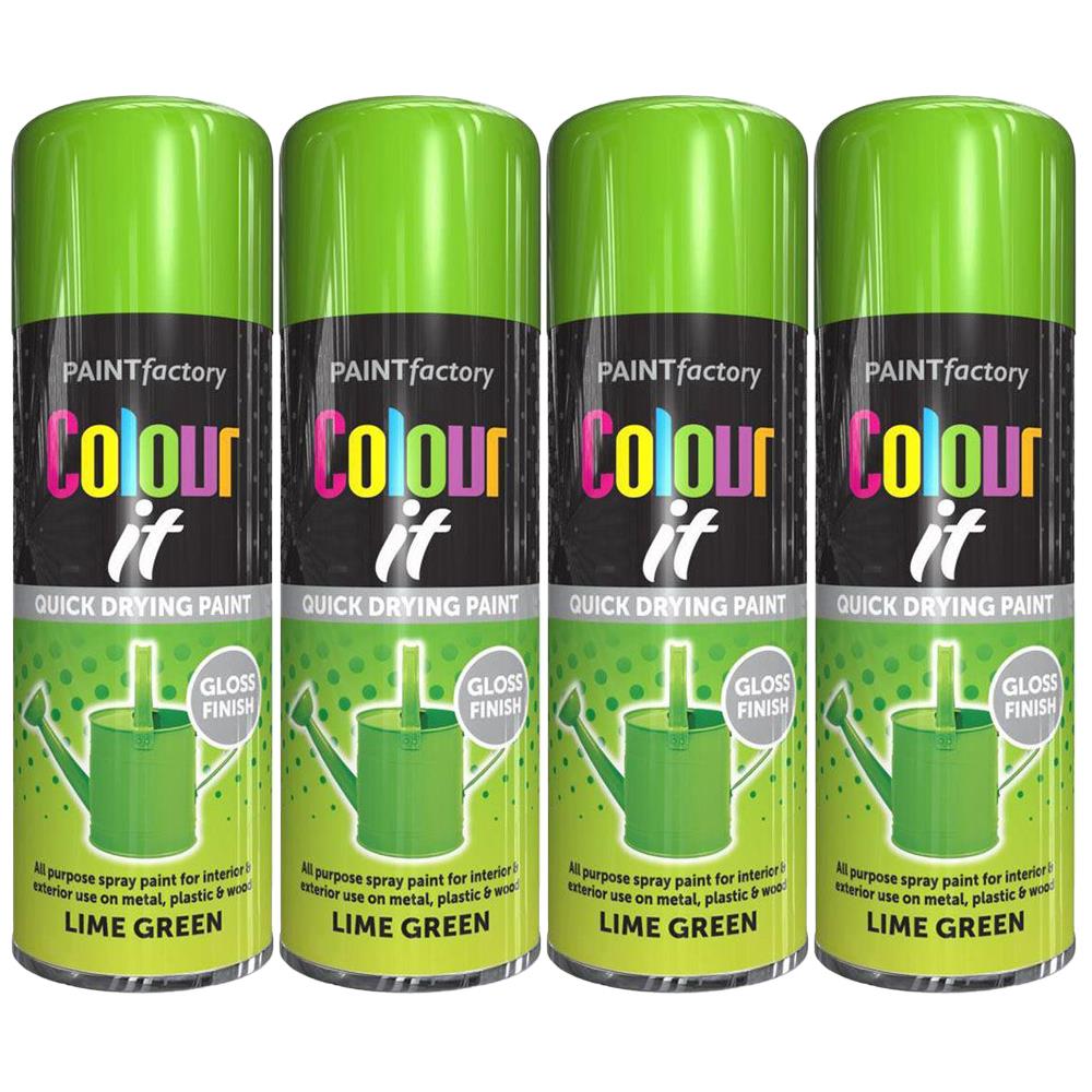 4X Paint Factory Lime Green Gloss Spray Paint 400ml Spray Paint