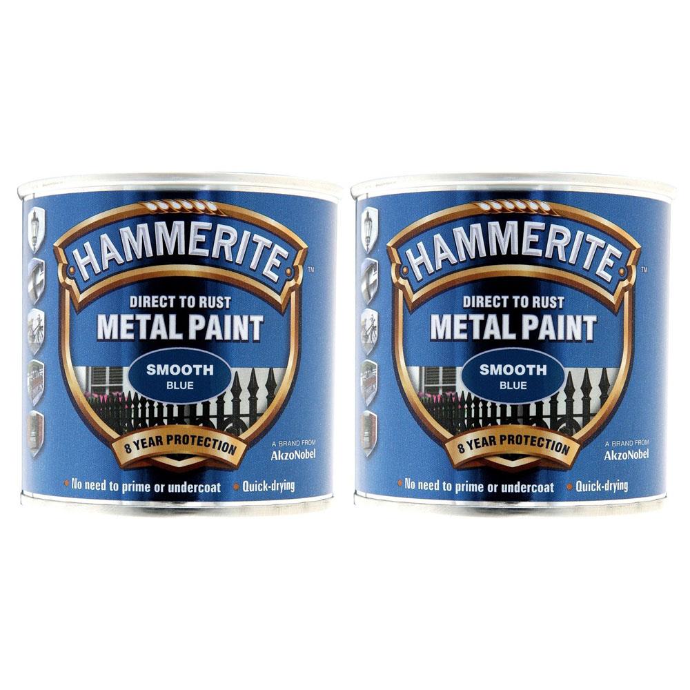 2X Hammerite Smooth Blue Paint 250ml Tin Paint