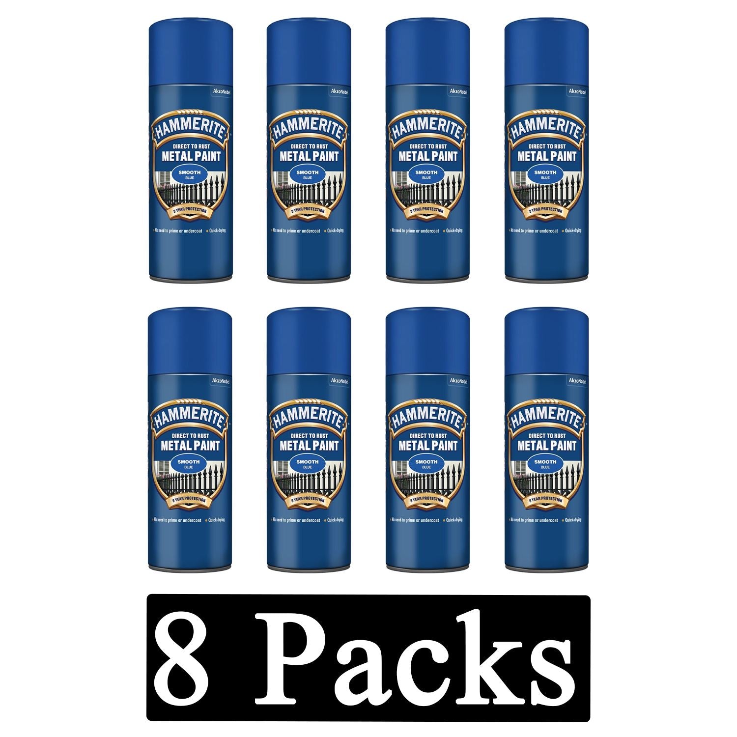 8X Hammerite Smooth Blue Spray Paint 400ml Spray Paint
