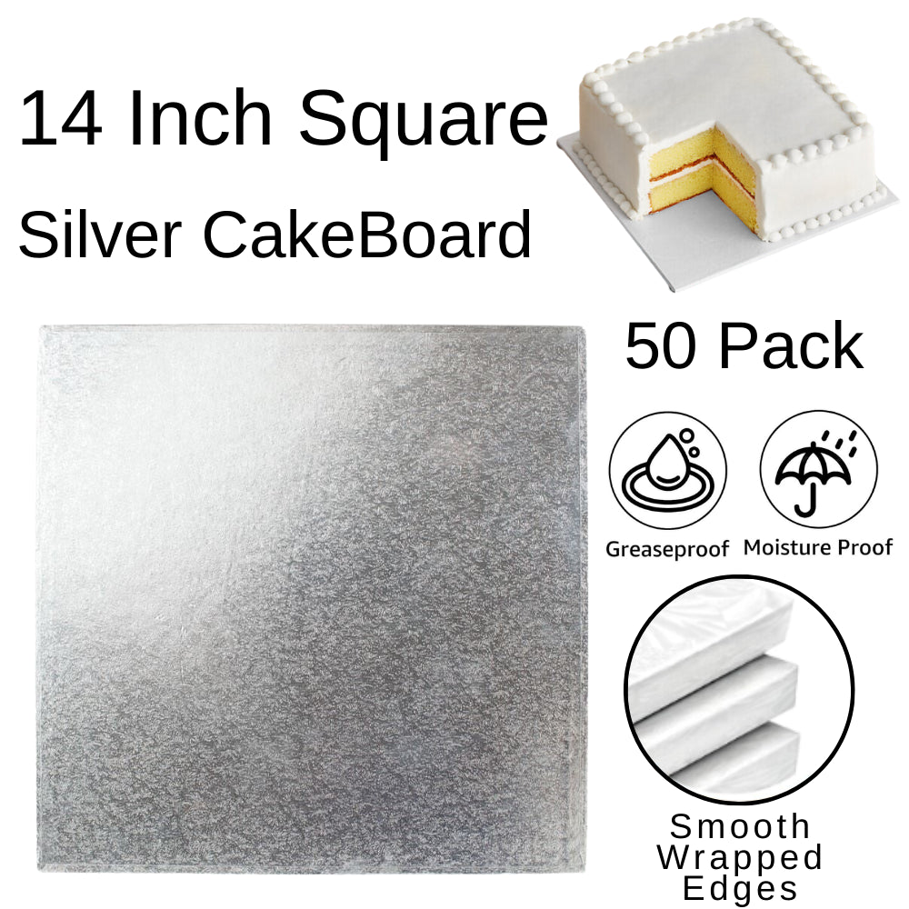 50 Boards - 14" Square Silver Double Thick Cards Cake Board