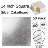 50 Boards - 14" Square Silver Double Thick Cards Cake Board