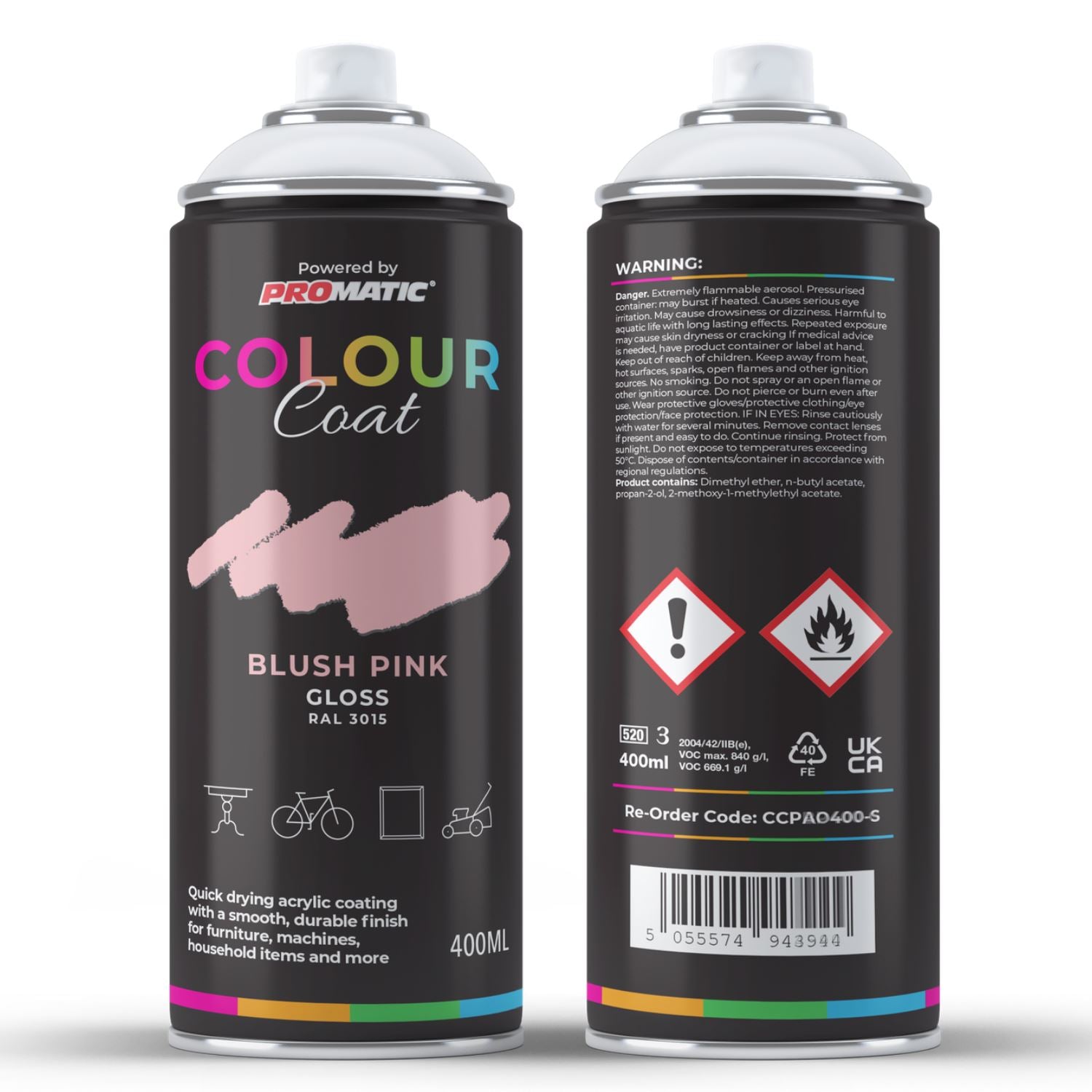 Colour Coat Blush Pink Gloss Spray Paint Can for use with spray gun, 400ml for smooth finishes